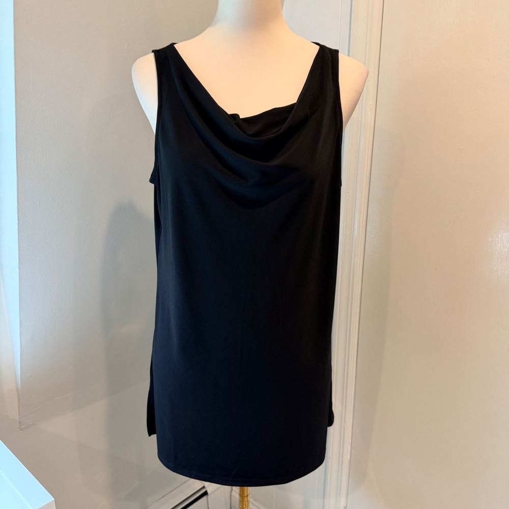 Susan Graver Black Liquid Knit Cowl Neck Tank Top A225111 | Size M